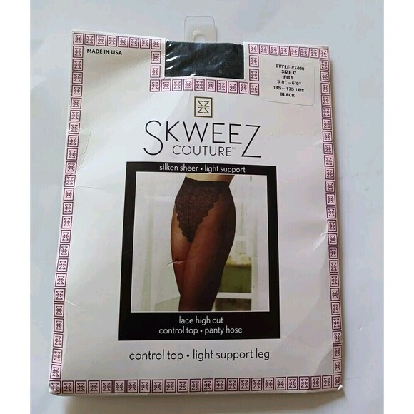 SKWEEZ COUTURE Pantyhose by JILL ZARIN Lace High Cut Control Top Size C Sheer - Picture 1 of 5